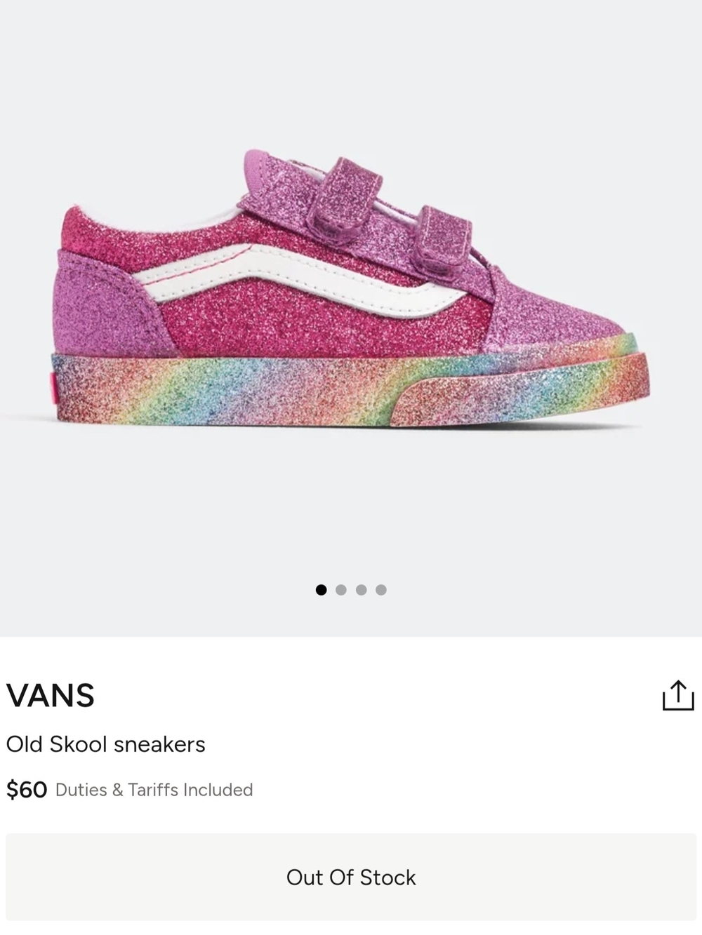 Vans old skool Kids Glitter Purple-Pink Rainbow Velcro Sneakers, size 3Y